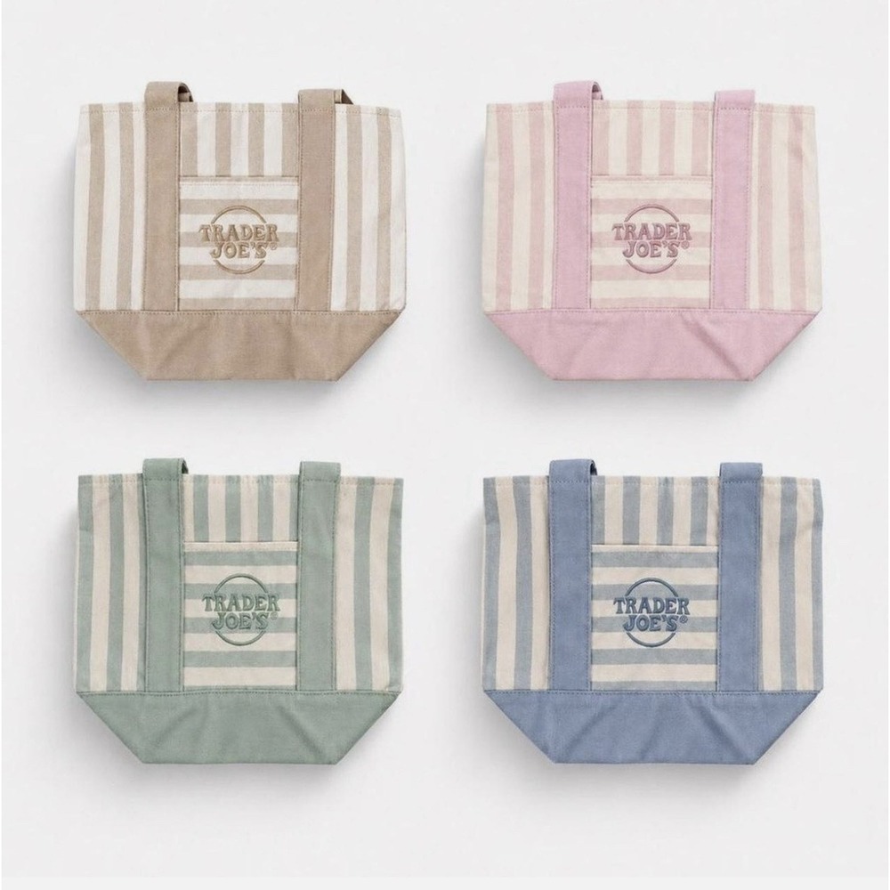 Trader Joe's Mini Pastel Stripe Canvas Tote Bag Limited Edition 2026 (Set Of 4) - Picture 3 of 3